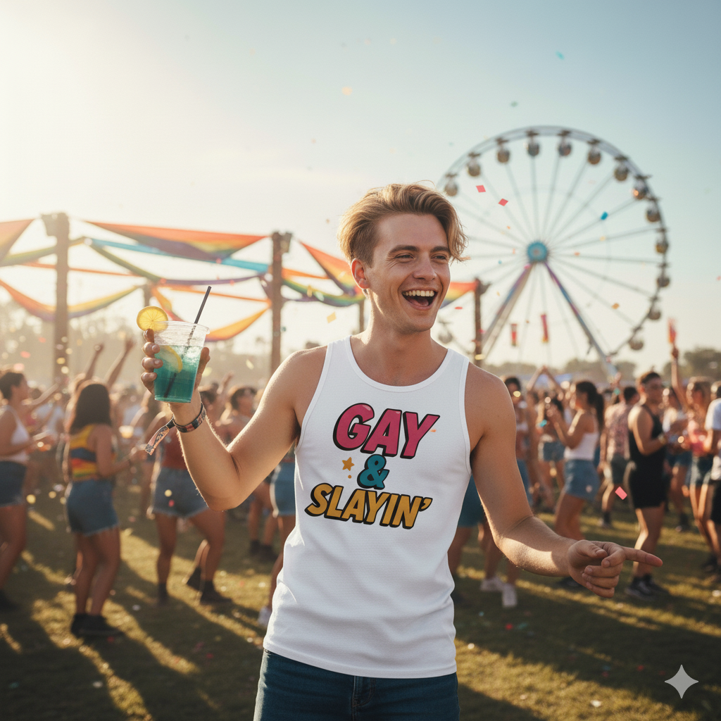 Gay & Slayin’ Vest – White | Sizes XS–2XL