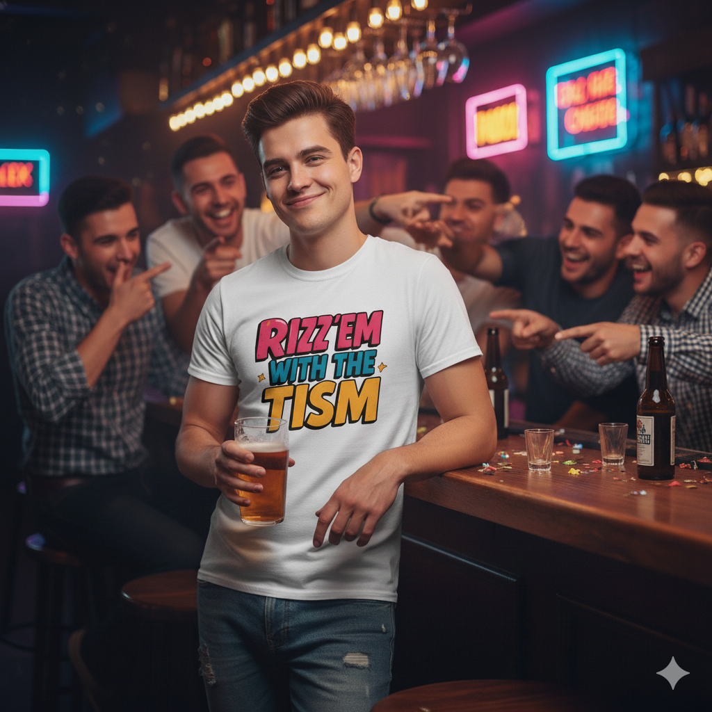 Rizz’em With The Tism T-Shirt – White | Sizes S–5XL