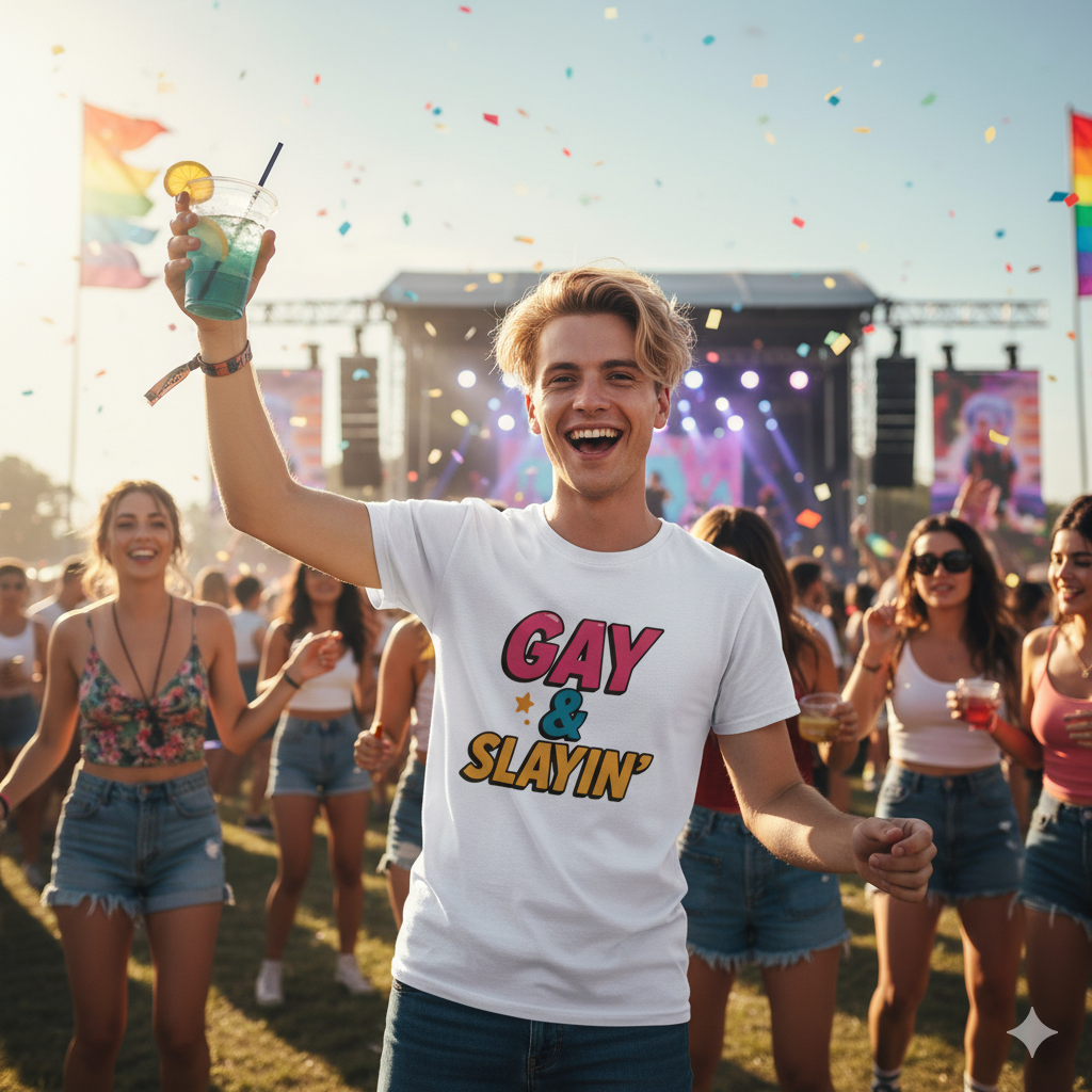 Gay & Slayin’ T-Shirt – White | Sizes S–5XL